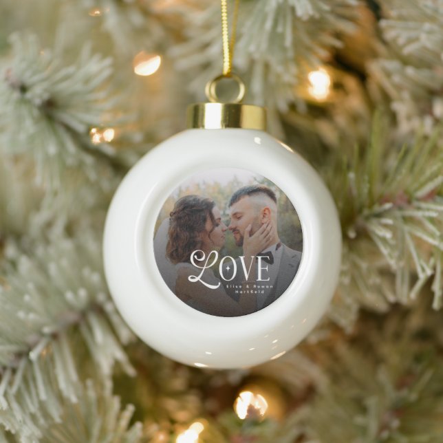 Modern Love Custom Wedding Photo Couples Keramik Kugel-Ornament (Baum)