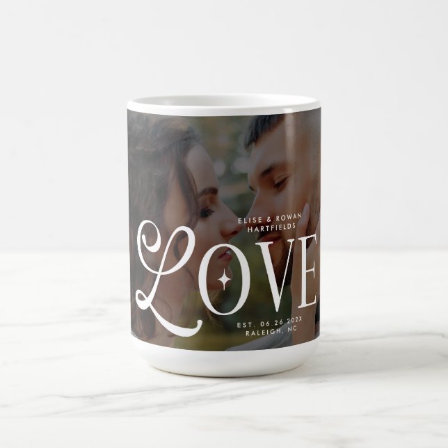 Modern Love Custom Wedding Photo Couples Monogram Kaffeetasse (Mittel)