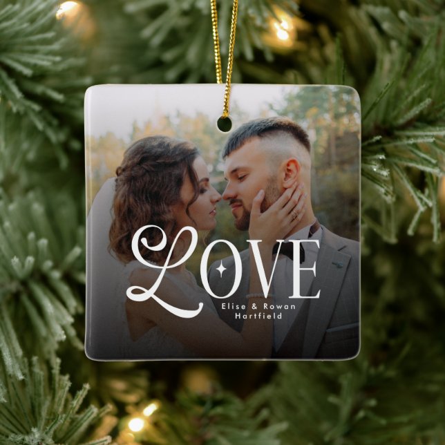 Modern Love Custom Wedding Photo Couples Monogram Keramikornament (Baum)
