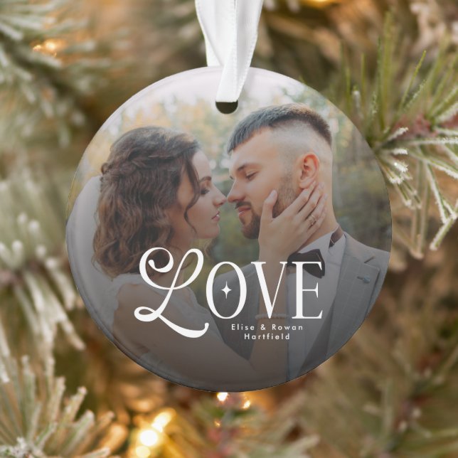 Modern Love Custom Wedding Photo Couples Monogram Ornament (Baum)