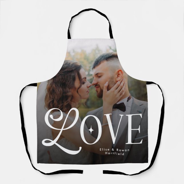 Modern Love Custom Wedding Photo Couples Monogram Schürze (Vorderseite)