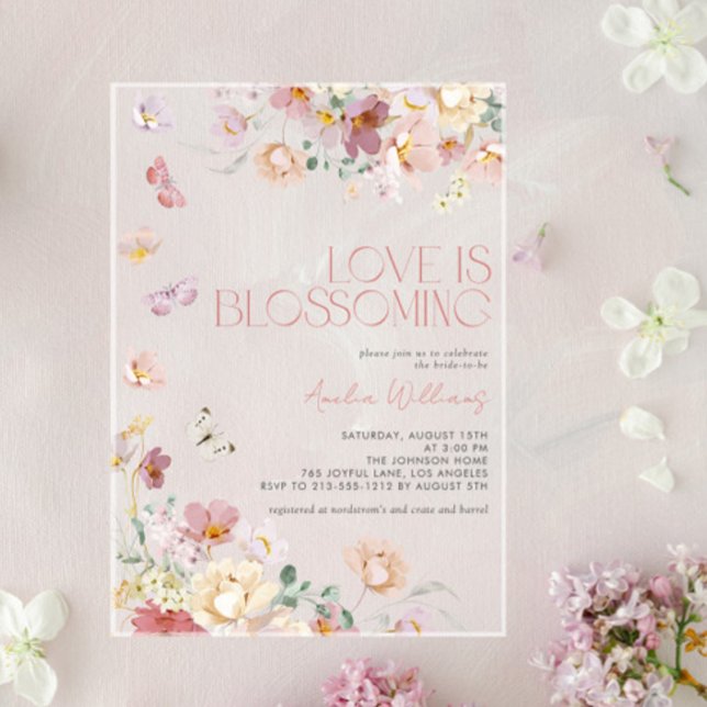 Modern Love is Blossoming Pink Bridal Shower Acryleinladungen (Von Creator hochgeladen)