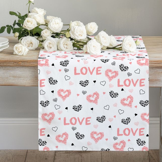 Modern Love Text Sketch Heart Wedding Table Runner Großer Tischläufer (Modern Love Text Sketch Heart Wedding Table Runner)