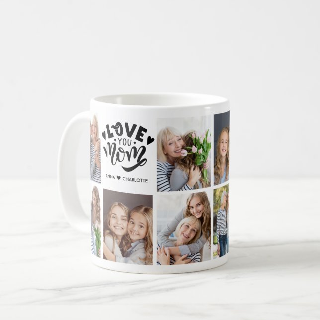 Modern Love You Mom Custom Photo Collage Mother Kaffeetasse (Vorderseite Links)