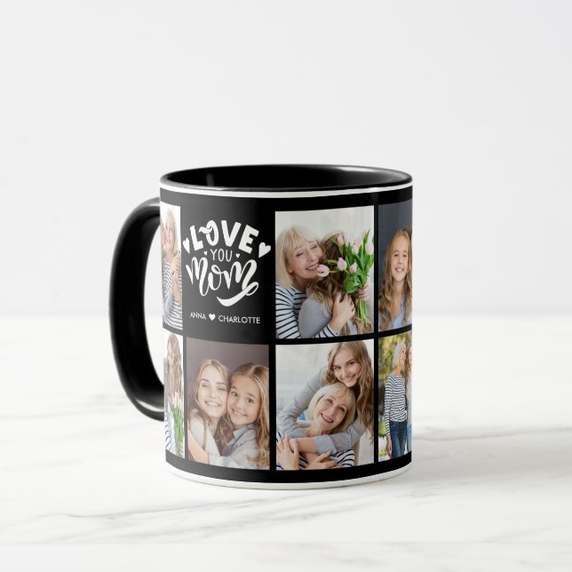 Modern Love You Mom Custom Photo Collage Mother Tasse (Vorderseite Links)