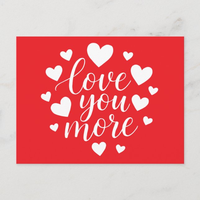 Modern Love You More Zitat | Weiße Herzen Postkarte (Vorderseite)