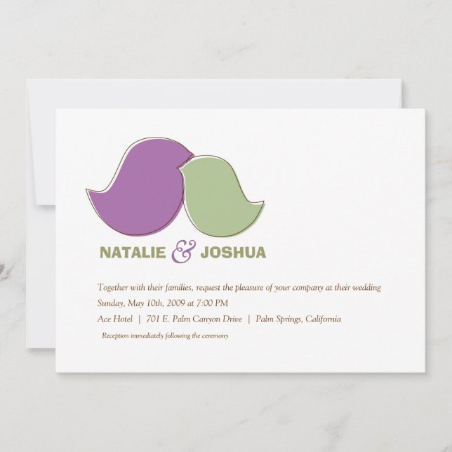 Modern Lovebirds, Sage und Lavendel Einladung (Vorderseite)