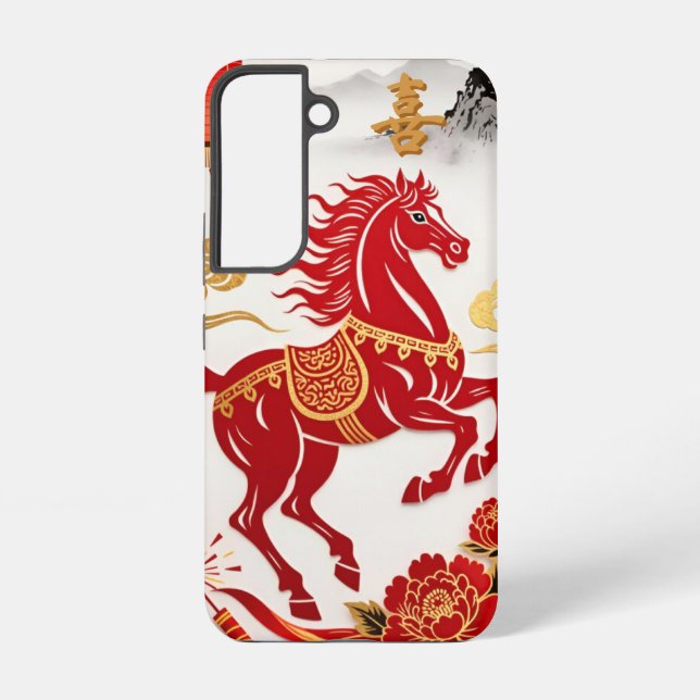 Modern Lunar Papercut Horse — Custom Samsung Case Galaxy Hülle (Rückseite)