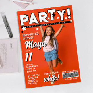 Modern, lustig, cool, weiß, schwarz, 11. Geburtsta Einladung