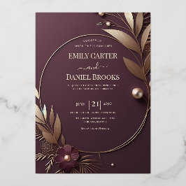 Modern Luxe 3D Rose Gold Floral Plum Wedding Folieneinladung