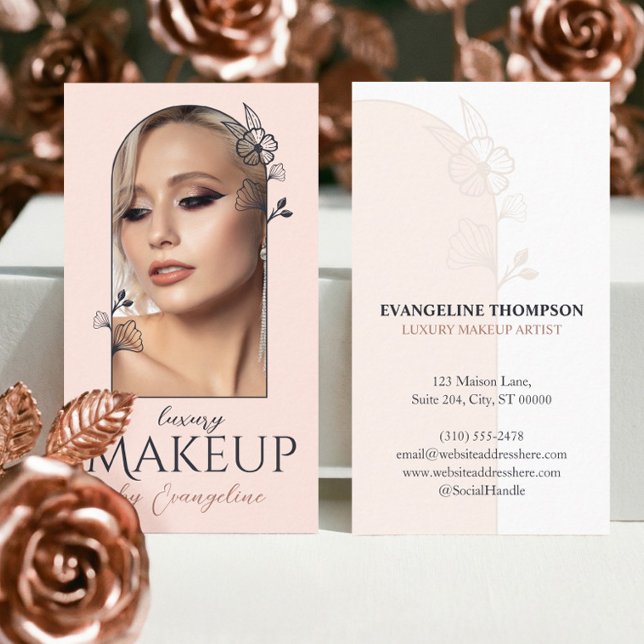 Modern Luxe Makeup Artist Floral Rose Arch Photo Visitenkarte (Modern Luxe Makeup Artist Floral Rose Arch Photo Business Card)
