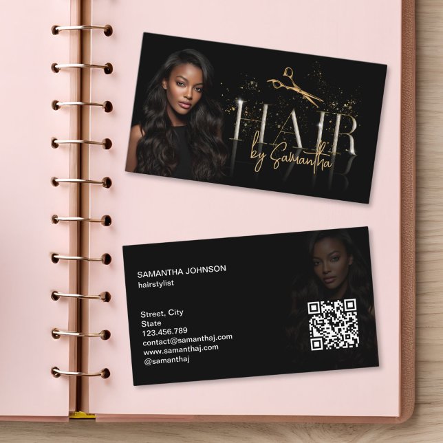 modern luxury hair stylist wig extensions scissors visitenkarte (modern typography gold scissors hair stylist business cards)