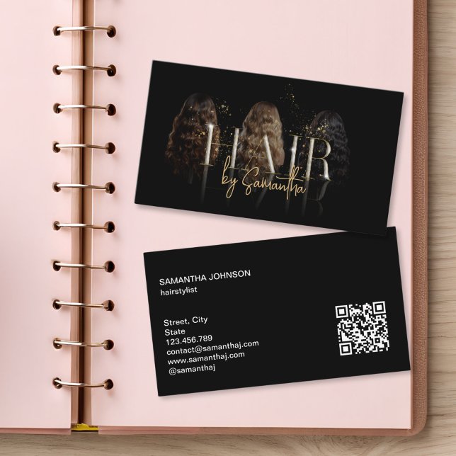 modern luxury hair stylist wigs extensions visitenkarte (wigs and hair extensions business cards)