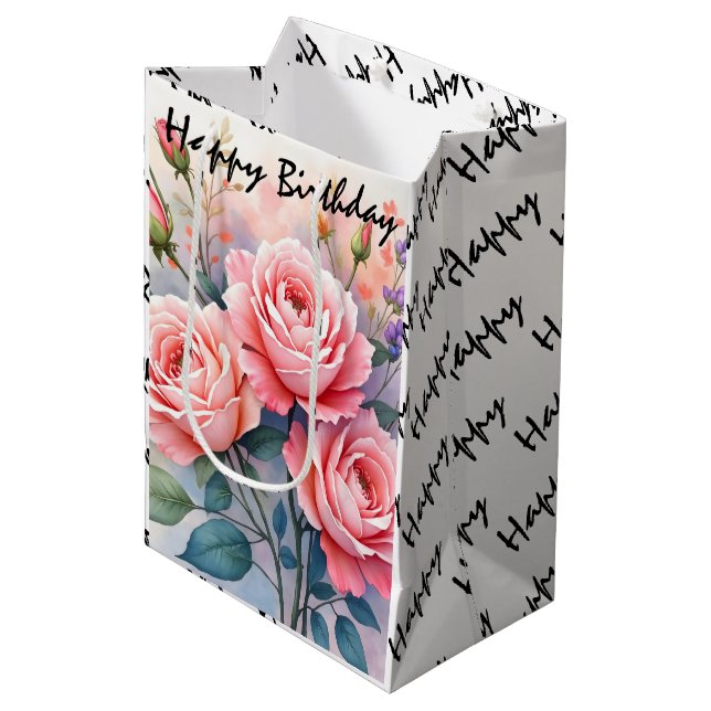 Modern Luxury Pink Roses Beautiful Collection Mittlere Geschenktüte (Vorderseite Schrägansicht)