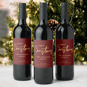 Modern Luxury Red Burgundy Weihnachten Weinetikett