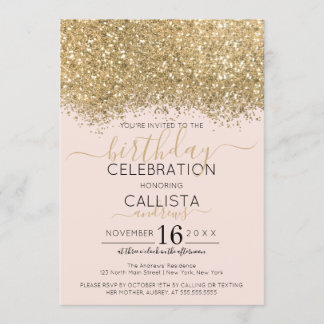 Modern Luxus Gold Pink Glitzer Confetti Geburtstag Einladung