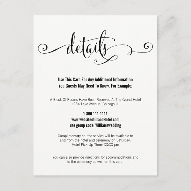 Modern machen wir Script Wedding Details Card Begleitkarte (Vorderseite)