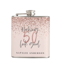 modern macht 50 aussehen gute Rose Gold Glitzer Flachmann