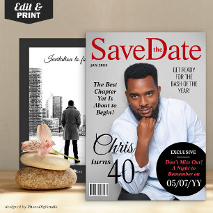 Modern Magazine Birthday Save the Date einladen Feiertagskarte