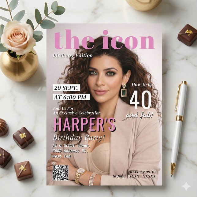 Modern Magazine Cover Photo Birthday Party Einladung (Make your birthday celebration headline news with this chic and modern magazine cover invitation! )