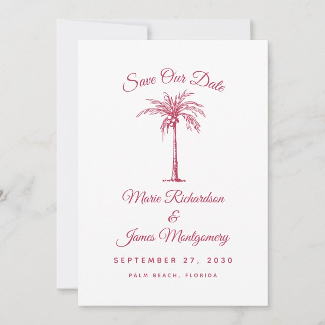 Modern Magenta Beach Wedding Save the Date (Vorderseite)