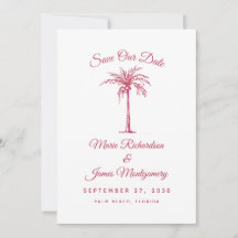 Modern Magenta Beach Wedding Save the Date