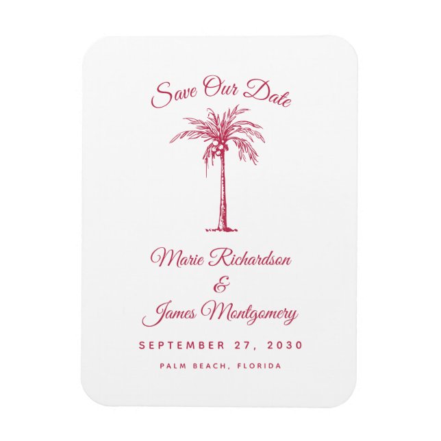 Modern Magenta Beach Wedding Save the Date Magnet (Vertikal)