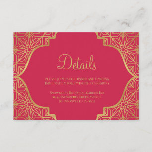 Modern Magenta Red Gold Wedding Begleitkarte