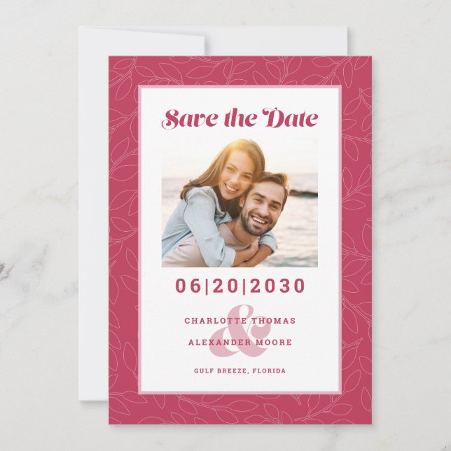 Modern Magenta Red Pattern | SAVE THE DATE FOTO (Vorderseite)