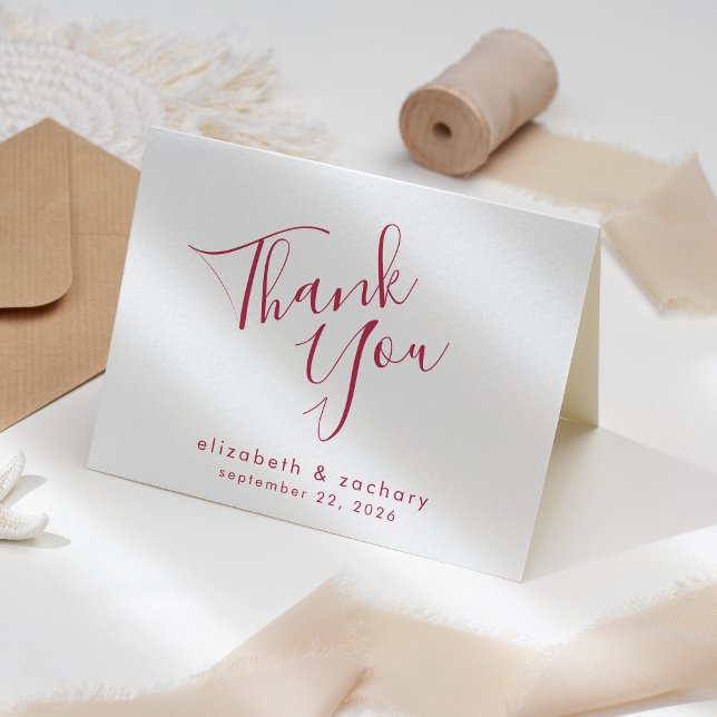 Modern Magenta Script Wedding Vielen Dank Karte (Von Creator hochgeladen)