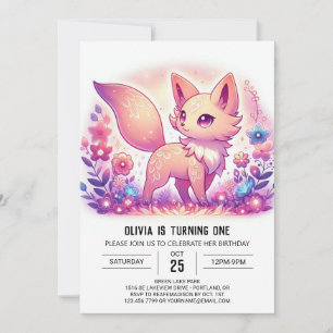Modern Magical Fox 1. Geburtstag Einladung