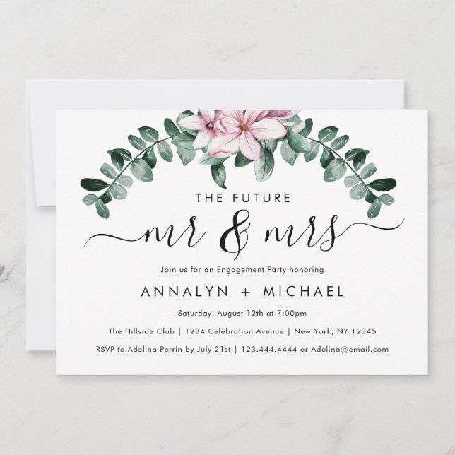 Modern Magnolia Future Mr. und Mrs. Engagement Par Einladung (Vorderseite)