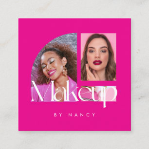 Modern Makeup Artist Foto Collage Hot Pink Quadratische Visitenkarte