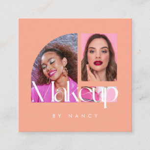 Modern Makeup Artist Foto Collage Peach Quadratische Visitenkarte