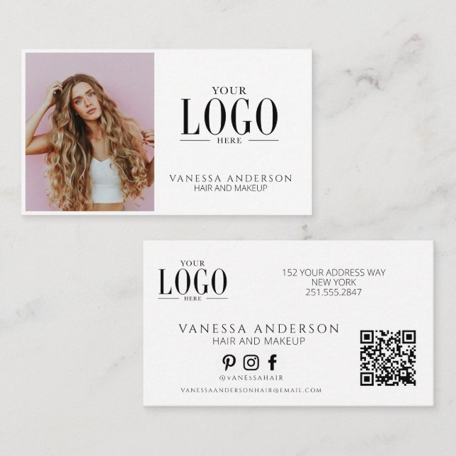 Modern Makeup Artist Hair Stylist Logo QR Code Visitenkarte (Vorne/Hinten)