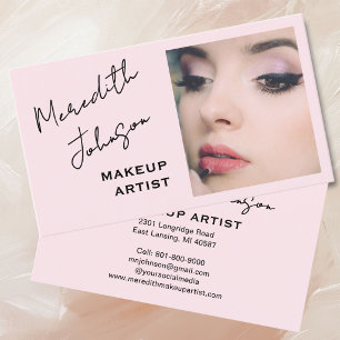 Modern Makeup Artist Pink Schwarzes Skript Foto   Visitenkarte