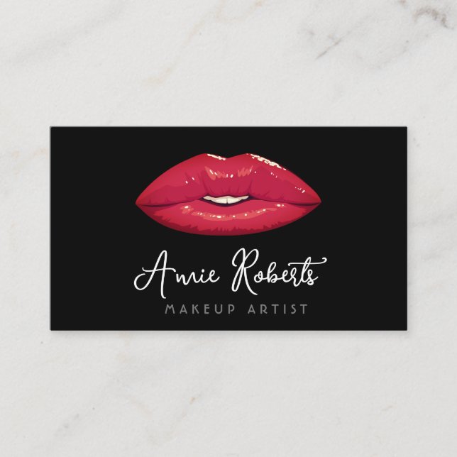 Modern Makeup Artist Red Lips Visitenkarte (Vorderseite)