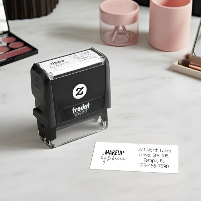 Modern Makeup Studio Name Return Address Permastempel (Simple and modern business details stamp - quick to customise for your makeup business)