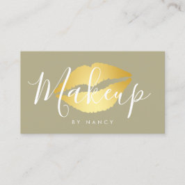 Modern Makeup Typografy Sage Green Gold Lippen Visitenkarte
