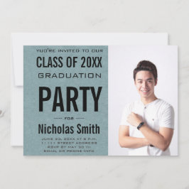 Modern Male Grad Blue Graduation Party Einladung