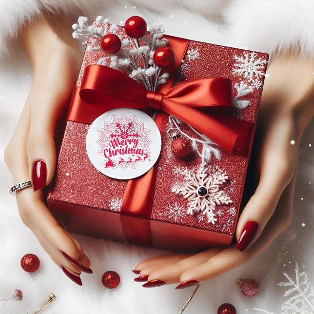 Modern Mandala in Snow Flake Weihnachten Runder Aufkleber (Von Creator hochgeladen)