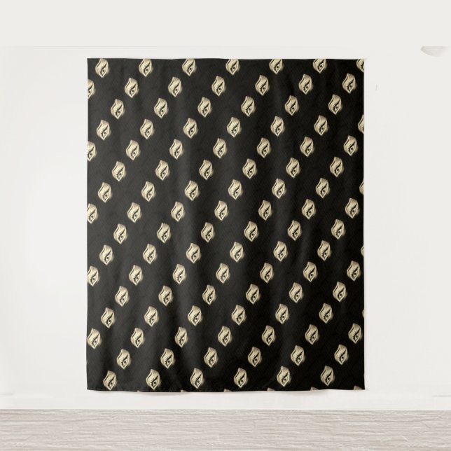 MODERN Mandala KLEINE LINIEN - SCHWARZE GOLDENE AU Wandteppich (Vorderseite)