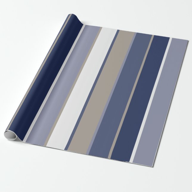 Modern Manly Stripes Blue Taupe Geschenkpapier (Ungerollt)