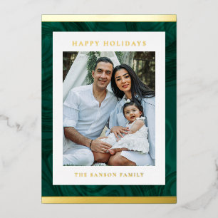 Modern Marbella Green & Gold Holiday Foto Card Folien Feiertagskarte