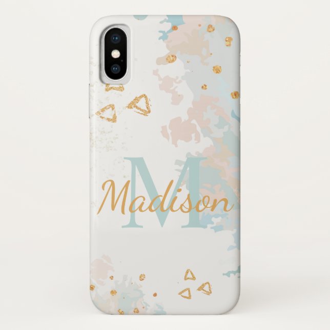 Modern Marble Blue Pink Gold Cooler Anfangsname Case-Mate iPhone Hülle (Rückseite)