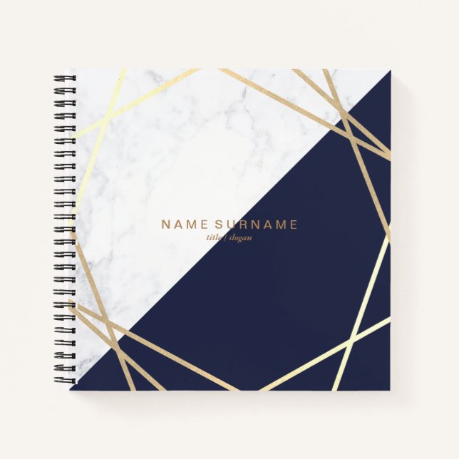 Modern Marble Geometric Muster Gold Midnight Blue Notizbuch (Vorderseite)