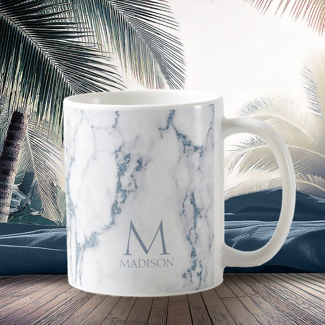Modern Marble Glitter Monogram Dusty Blue ID816 Kaffeetasse (Von Creator hochgeladen)
