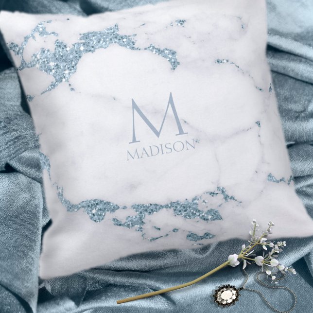 Modern Marble Glitter Monogram Dusty Blue ID816 Kissen (Von Creator hochgeladen)