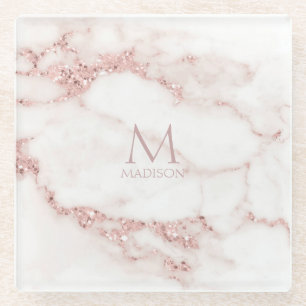 Modern Marble Glitter Monogram Rose Gold ID816 Glasuntersetzer