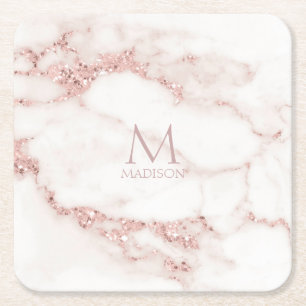 Modern Marble Glitter Monogram Rose Gold ID816 Rechteckiger Pappuntersetzer